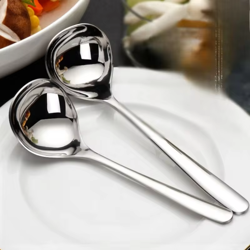 1PC Stainless Steel Soup Spoon Thickened Long Handle Commercial Household Soup Large Soup Watermelon Round Spoon