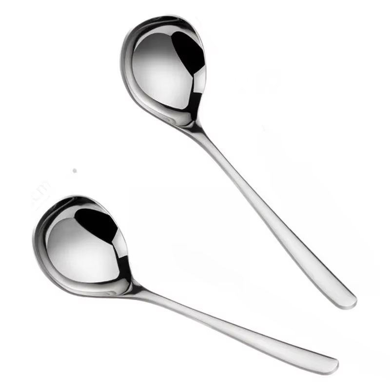 1PC Stainless Steel Soup Spoon Thickened Long Handle Commercial Household Soup Large Soup Watermelon Round Spoon