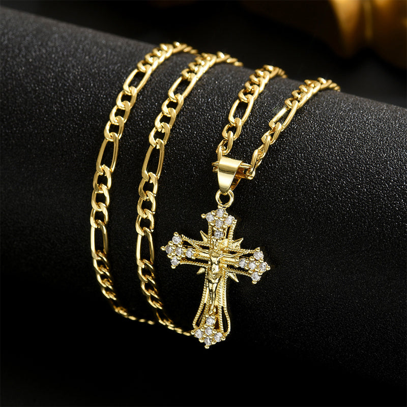 ✝️ 50% OFF NOW! ✨ Gold Crucifix Necklace – Detailed INRI Motif. Adjustable Figaro Chain & Hypoallergenic Finish 💛