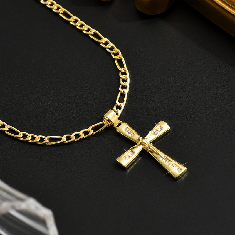 ✝️ 50% OFF NOW! ✨ Gold Crucifix Necklace – Detailed INRI Motif. Adjustable Figaro Chain & Hypoallergenic Finish 💛