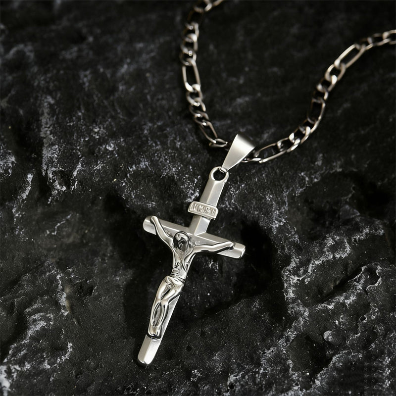 ✝️ 50% OFF NOW! ✨ Gold Crucifix Necklace – Detailed INRI Motif. Adjustable Figaro Chain & Hypoallergenic Finish 💛