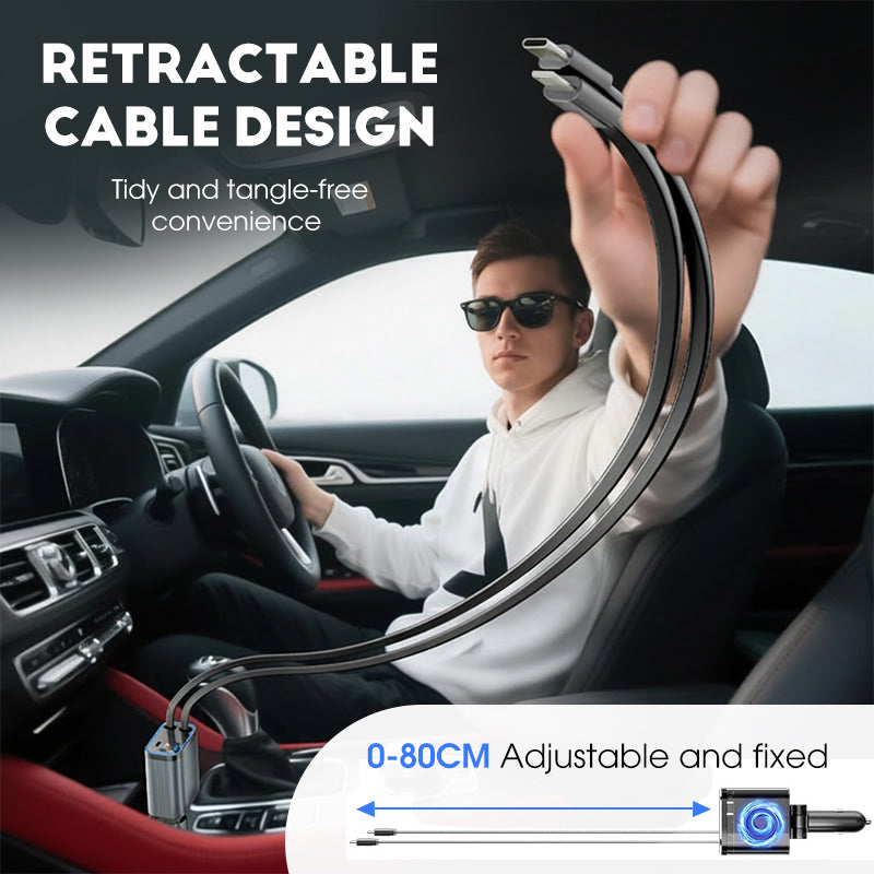 ✨ Ultra-fast 4-in-1 Car Charger 90W – With Retractable Cables & Ambient Starlight 🚗🌌