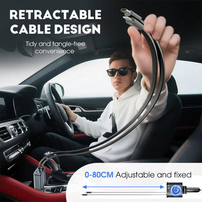 ✨ Ultra-fast 4-in-1 Car Charger 90W – With Retractable Cables & Ambient Starlight 🚗🌌