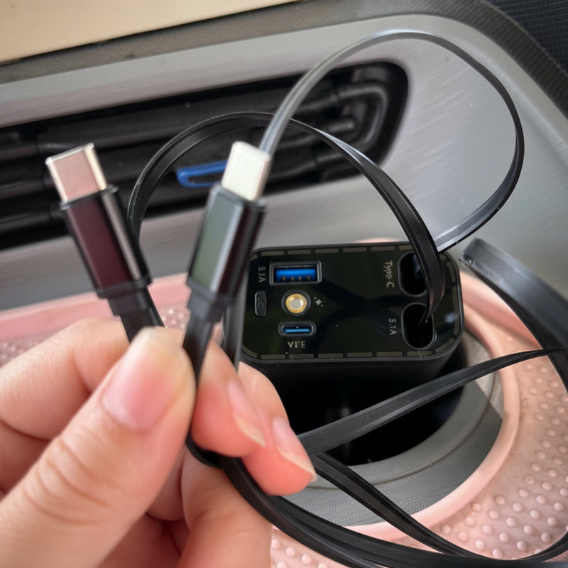 ✨ Ultra-fast 4-in-1 Car Charger 90W – With Retractable Cables & Ambient Starlight 🚗🌌